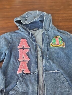 Alpha Kappa Alpha Front Zipper Denim Hoodie